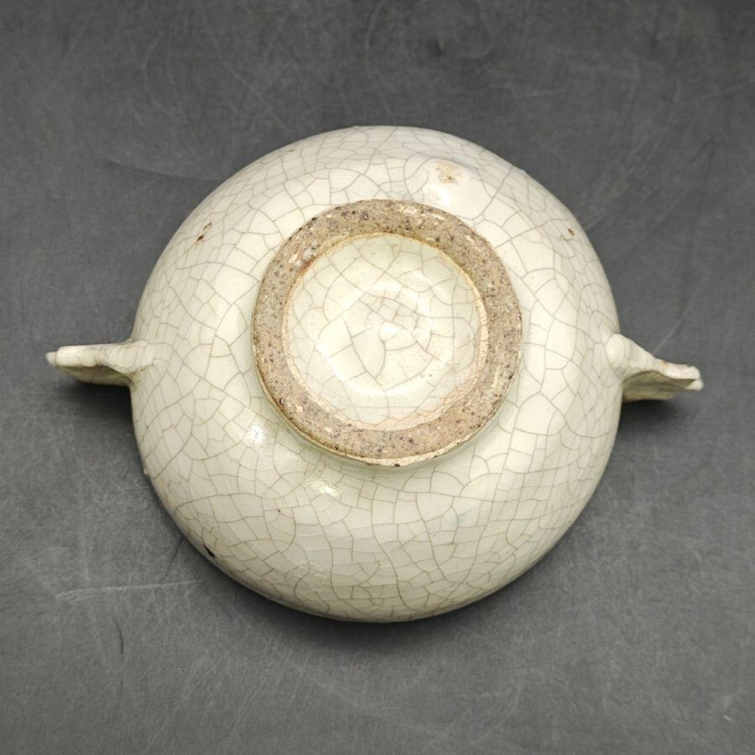 朝鮮　李朝時代　小さな白磁堅手双耳盃　コレクター放出品　木札　合箱