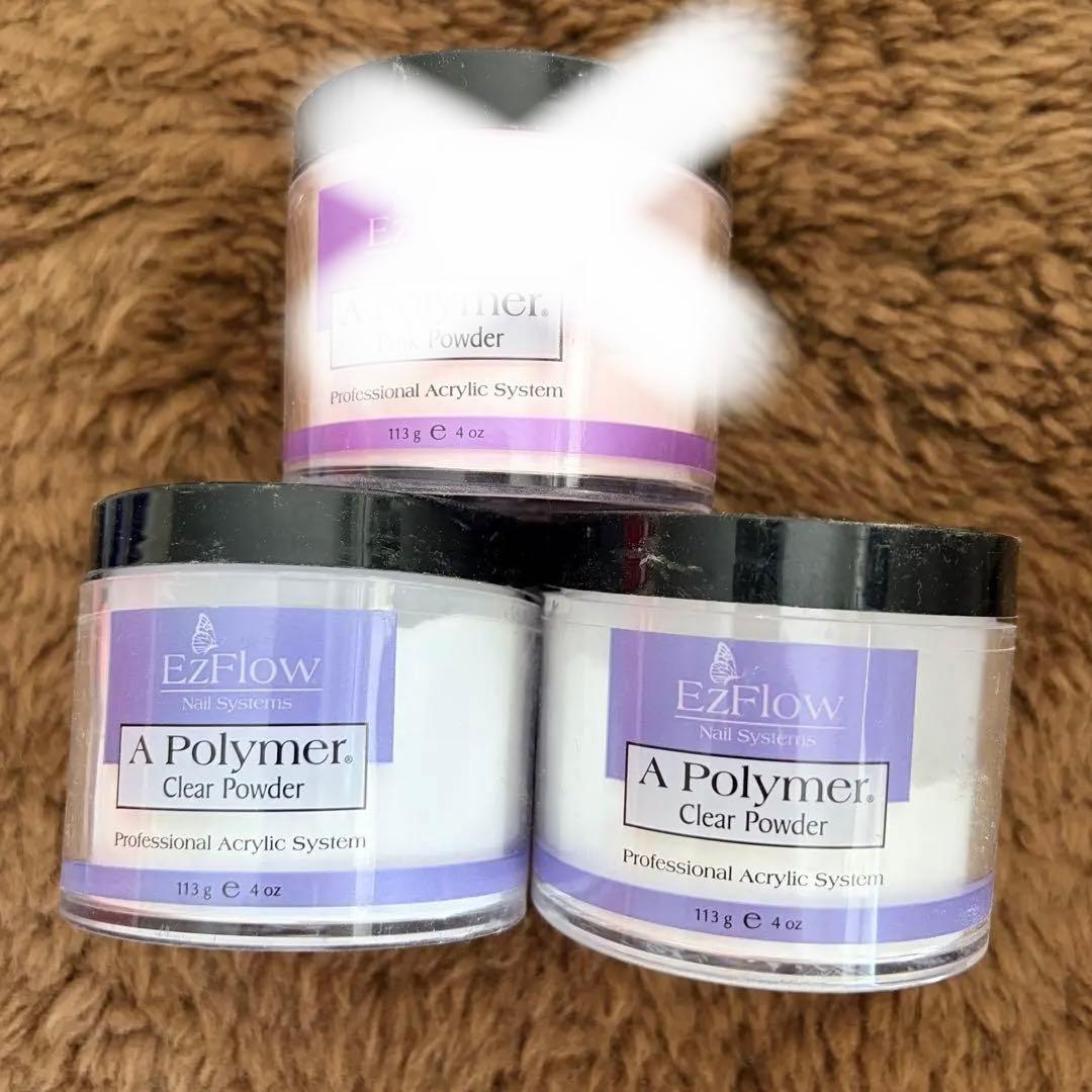 EzFlowアクリル　パウダー　クリア　ピンク　3個セット　大容量
