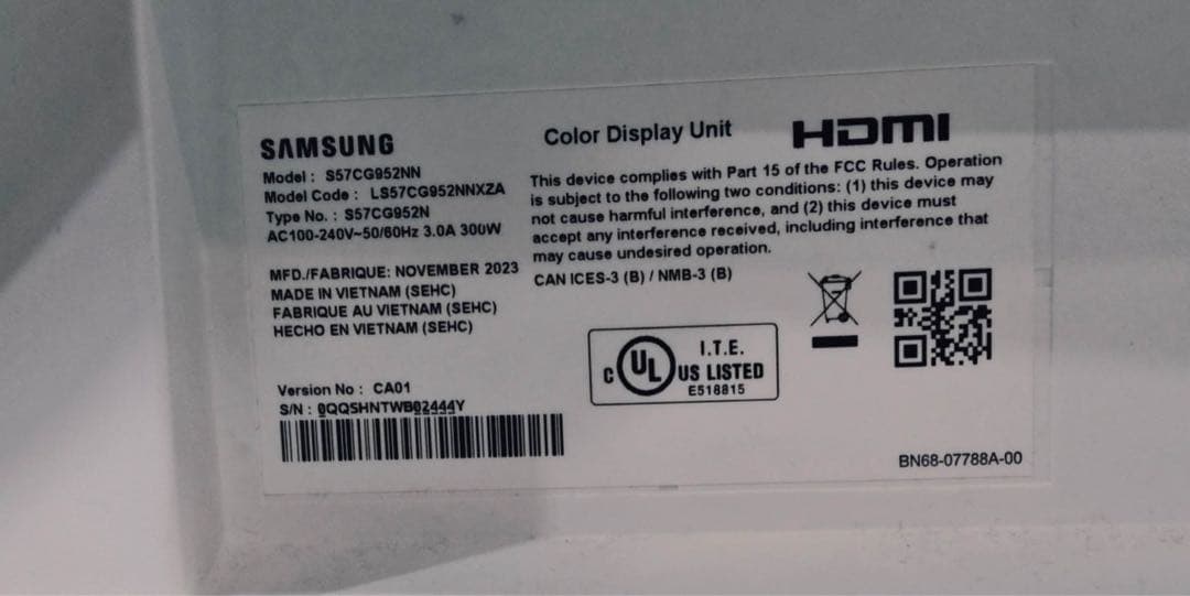 ディスプレイ・モニター本体 SAMSUNG ODYSSEY G9 S57CG952NN G95NC